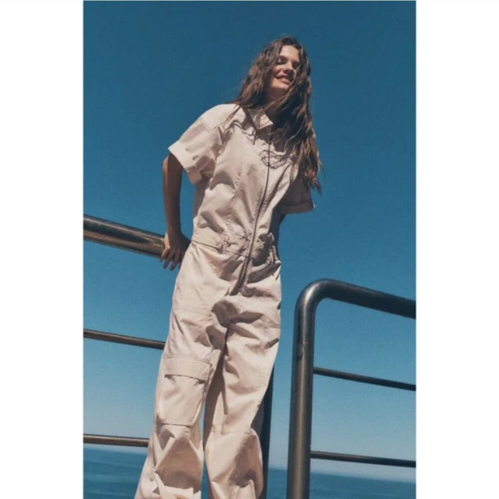 Zara Cotton Wide Leg Cargo Jumpsuit